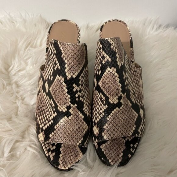 Aldo Snake Print Leather Slip on Block High Heel Sandal Shoe Mules Size 8 bin 3L - Picture 2 of 7